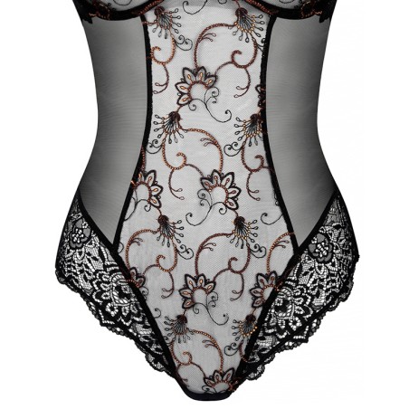 Body corbeille brodé noir & cuivre - Lise Charmel