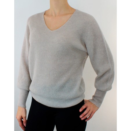 Pull en ALPAGA - col V - Beige d'Oscalito