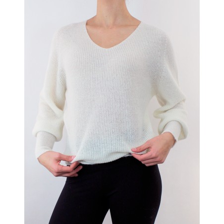 Pull en ALPAGA - col V - Champagne d'Oscalito