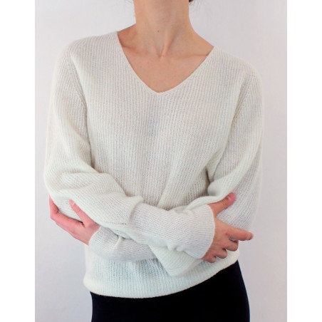 Pull en ALPAGA - col V - Champagne d'Oscalito