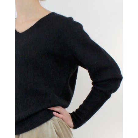 Pull en ALPAGA - col V - Noir d'Oscalito