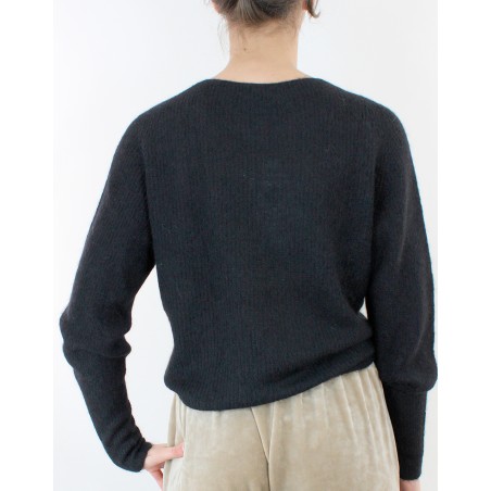 Pull en ALPAGA - col V - Noir d'Oscalito