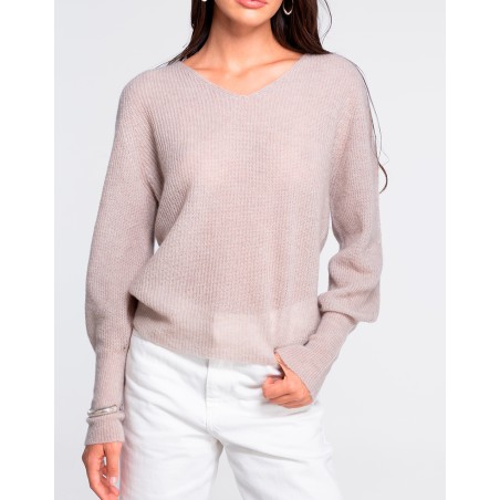 Pull en ALPAGA - col V - Beige d'Oscalito