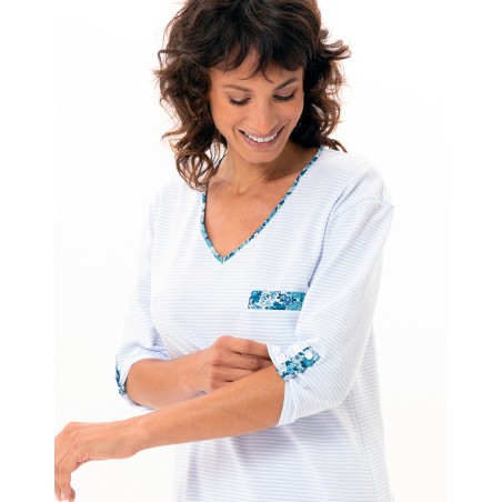 Chemise de nuit coton BLEU CIEL - Le Chat