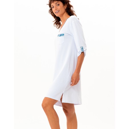 Chemise de nuit coton BLEU CIEL - Le Chat