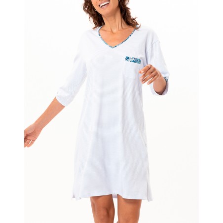 Chemise de nuit coton BLEU CIEL - Le Chat