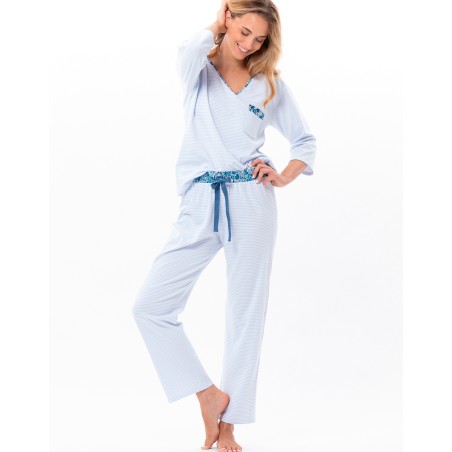Pyjama coton rayé bleu ciel - Le Chat