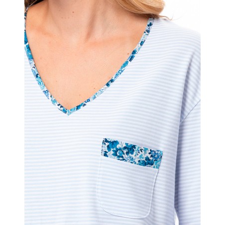 Pyjama coton rayé bleu ciel - Le Chat