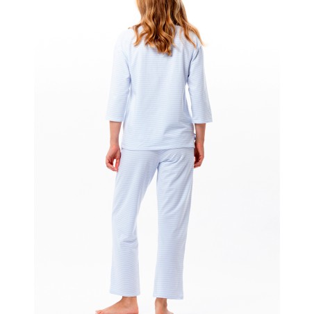Pyjama coton rayé bleu ciel - Le Chat
