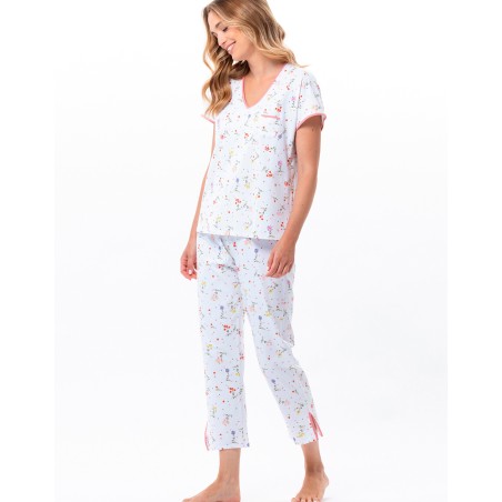 Pyjama coton M/C Imprimé sur fond blanc - le Chat