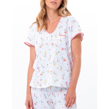 Pyjama coton M/C Imprimé sur fond blanc - le Chat