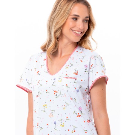 Pyjama coton M/C Imprimé sur fond blanc - le Chat