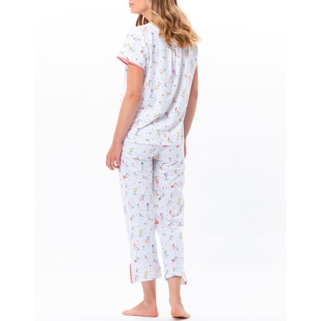 Pyjama coton M/C Imprimé sur fond blanc - le Chat