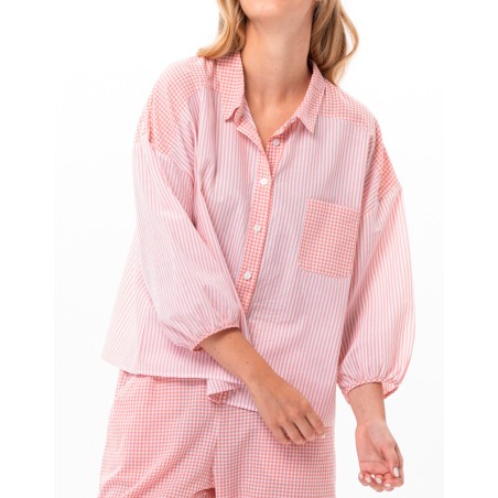 Pyjama coton  Corail et blanc LE CHAT