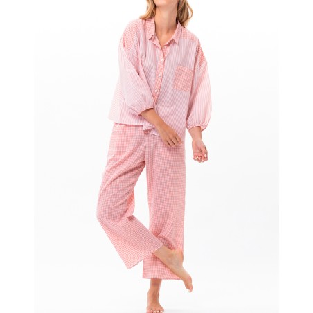 Pyjama coton  Corail et blanc LE CHAT