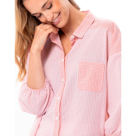 Pyjama coton  Corail et blanc LE CHAT