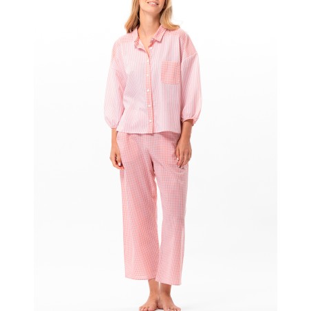 Pyjama coton  Corail et blanc LE CHAT