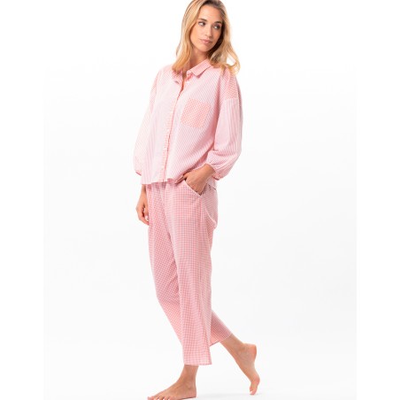 Pyjama coton  Corail et blanc LE CHAT