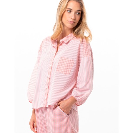 Pyjama coton  Corail et blanc LE CHAT