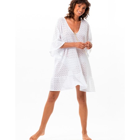 Kaftan en maille ajourée blanc de LE CHAT