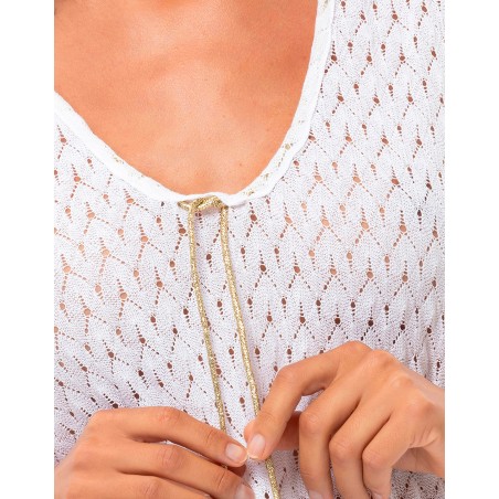 Kaftan en maille ajourée blanc de LE CHAT