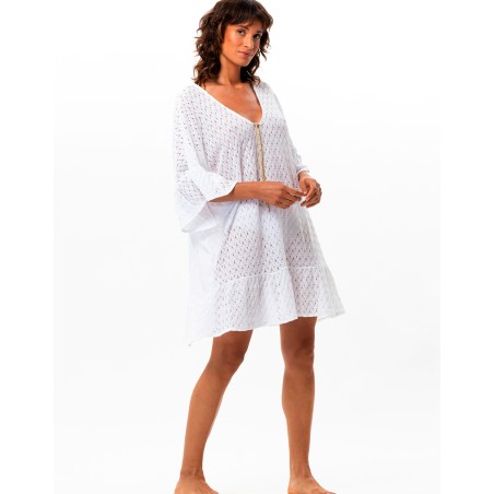 Kaftan en maille ajourée blanc de LE CHAT