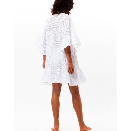 Kaftan en maille ajourée blanc de LE CHAT
