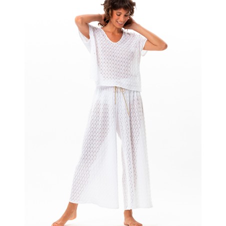 Pantalon maille ajourée Blanc - Le Chat