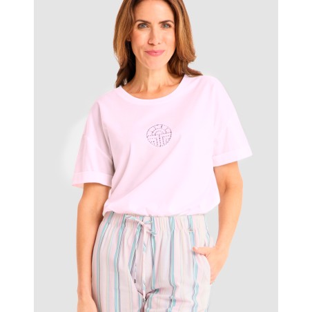 Pyjama coton M/C bicolore - LOUIS FERAUD