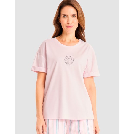 Pyjama coton M/C bicolore - LOUIS FERAUD