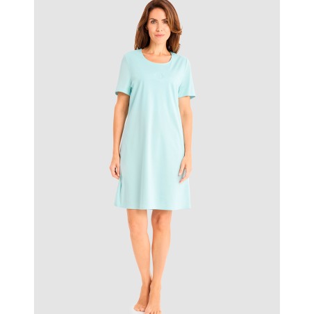 Chemise de nuit coton M/C Bleu Lagune - Louis Féraud