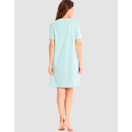 Chemise de nuit coton M/C Bleu Lagune - Louis Féraud