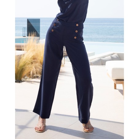 Pantalon en lin Bleu Marine de Lise Charmel